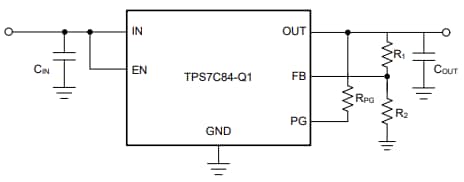 应用电路图 - Texas Instruments TPS7C84-Q1低压差（LDO）稳压器